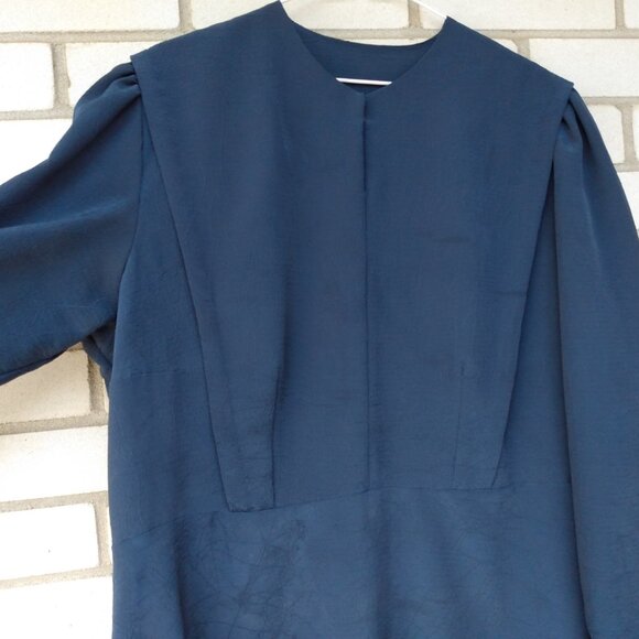 Amish Mennonite Cape Dress PLUS SIZE 48"B 41"W Navy Blue Crinkle Handmade - Picture 4 of 10